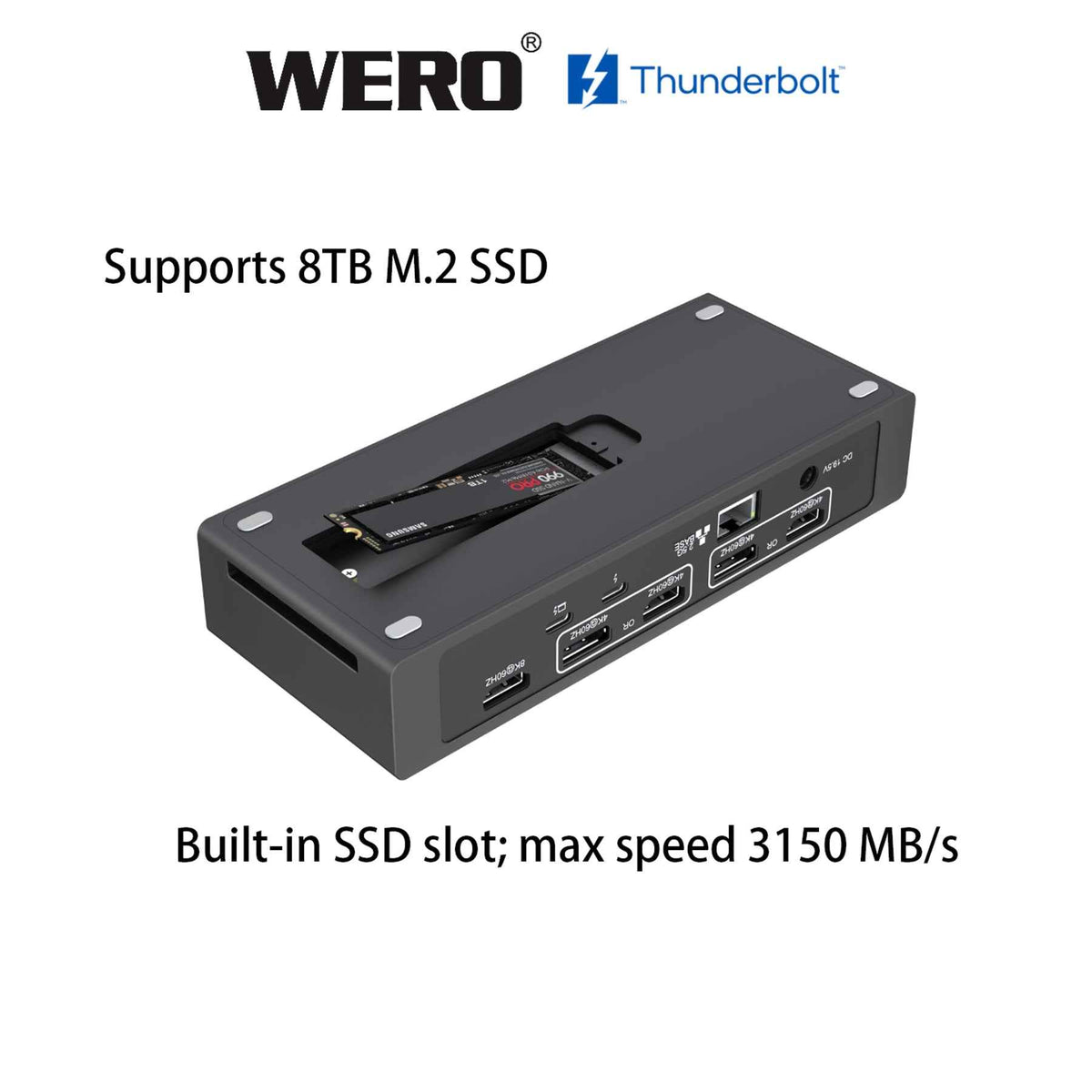 WERO Thunderbolt 3 Dock Ultimate Edition — Built-in NVMe SSD Bay, Dual 4K HDMI, 40Gbps