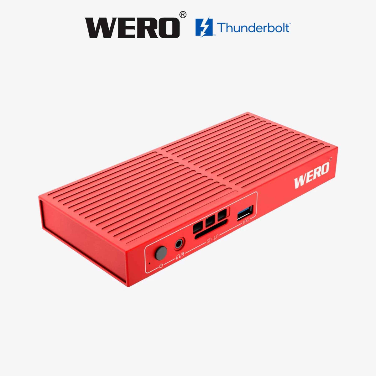 WERO Professional-Grade Thunderbolt 3 Docking Station—featuring an aluminum alloy body and a built-in M.2 NVMe SSD enclosure; supports 85W PD fast charging, 4K 144Hz HDMI output, and 2.5G Ethernet; compatible with MacBook and Windows laptops.