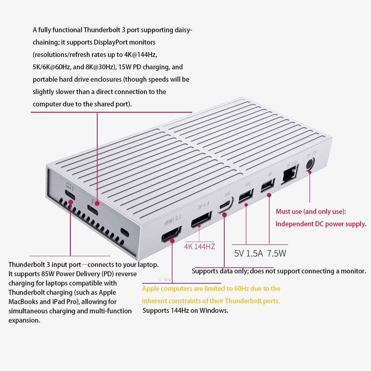 WERO Professional-Grade Thunderbolt 3 Docking Station—featuring an aluminum alloy body and a built-in M.2 NVMe SSD enclosure; supports 85W PD fast charging, 4K 144Hz HDMI output, and 2.5G Ethernet; compatible with MacBook and Windows laptops.