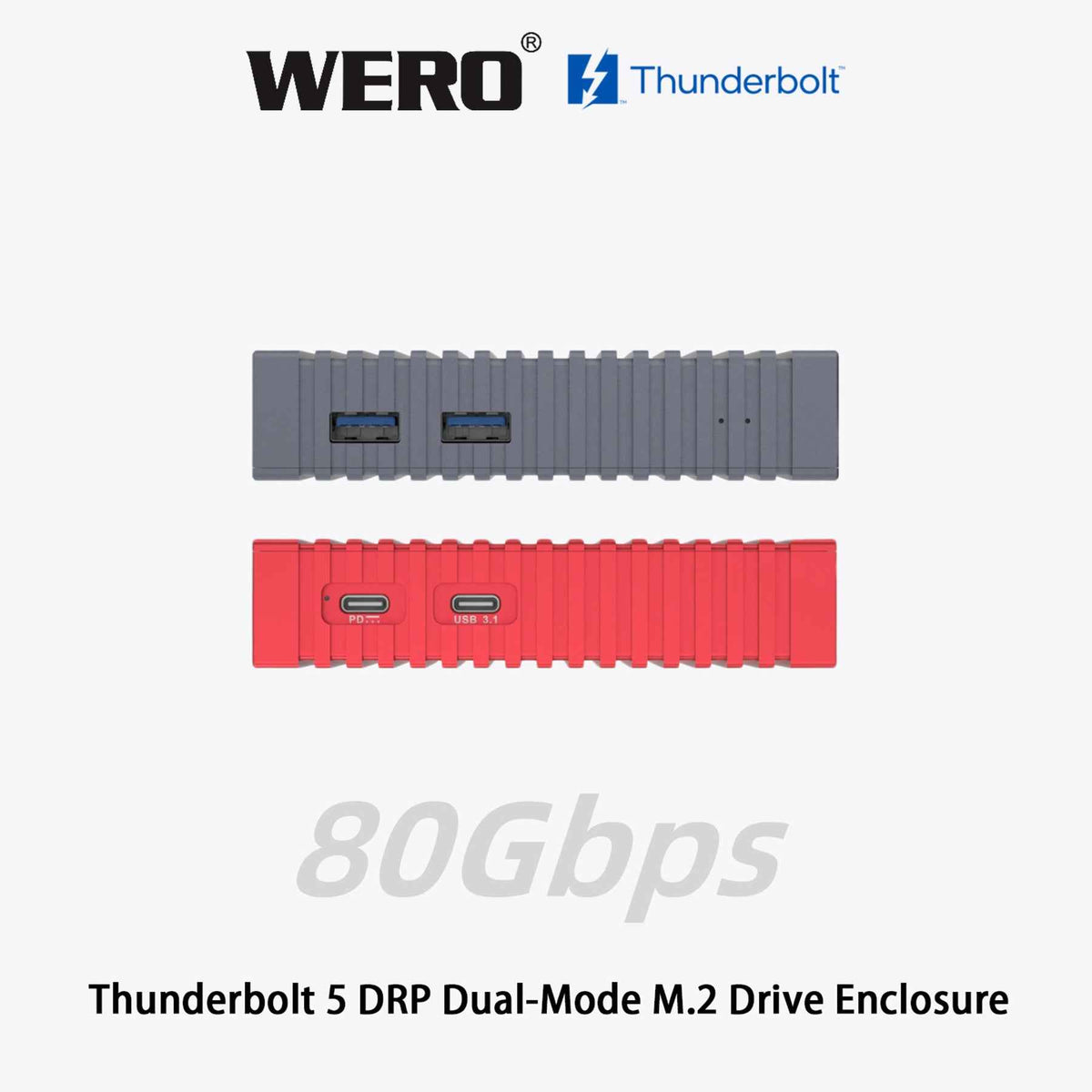 WERO Thunderbolt 5 DRP Dual-Mode M.2 SSD Enclosure | 80Gbps, PCIe 5.0, Bus-Powered, for Mac & Windows