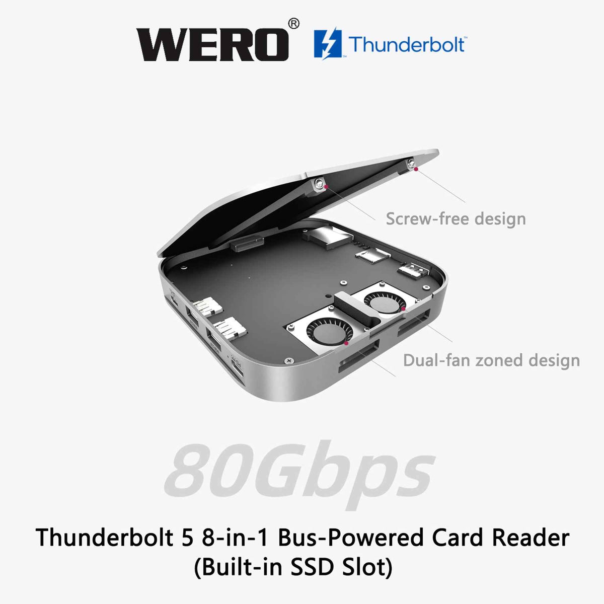 WERO Thunderbolt 5 8-in-1 Card Reader and Built-in M.2 NVMe SSD Enclosure