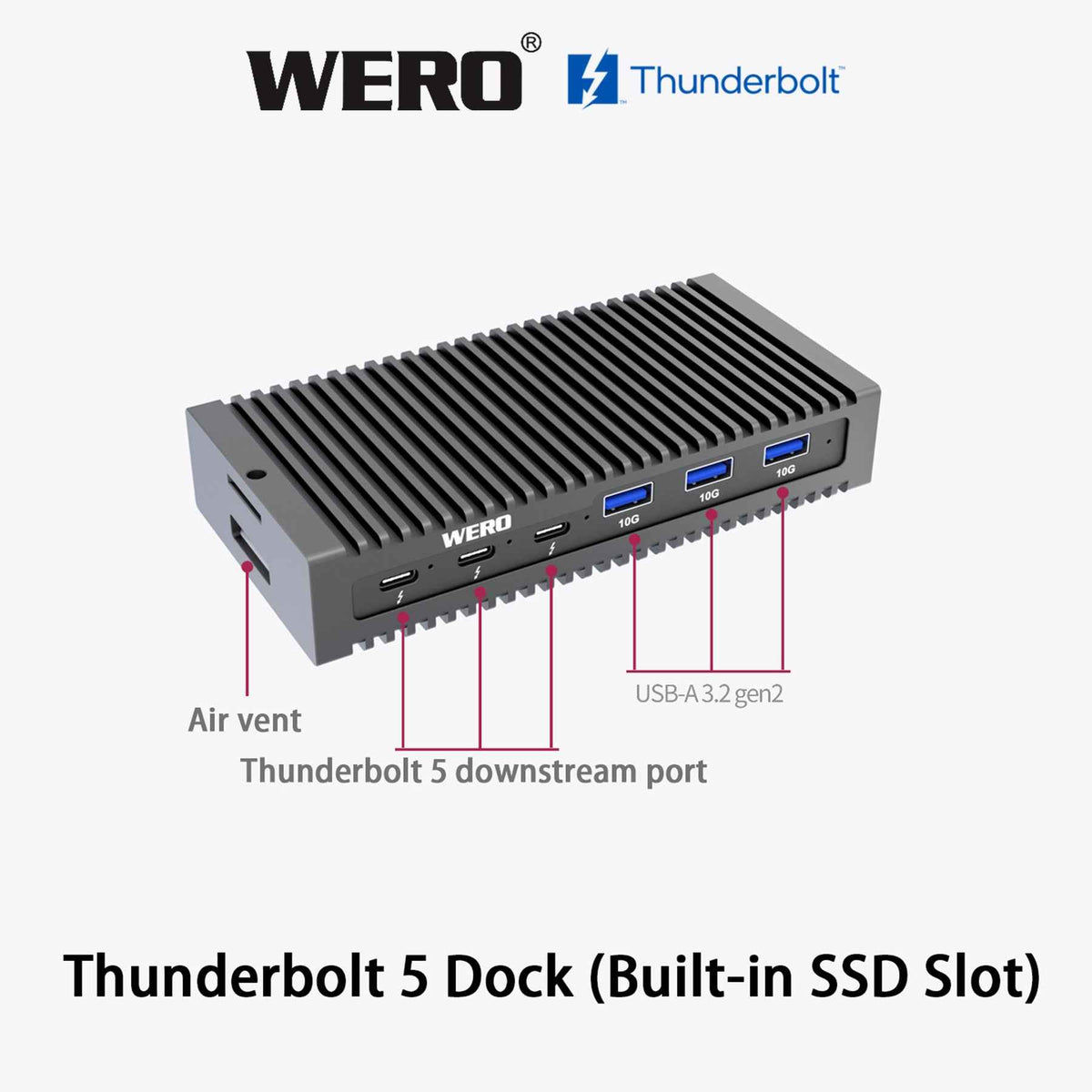 WERO Thunderbolt 5 1M2-DOCK Docking Station | 120Gbps PCIe 5.0 SSD Enclosure, 3x Thunderbolt 5 Ports, 5GbE LAN, for Mac & Windows