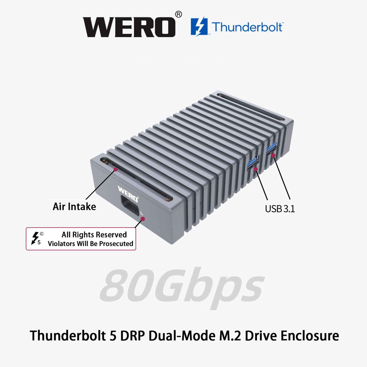 WERO Thunderbolt 5 DRP Dual-Mode M.2 SSD Enclosure | 80Gbps, PCIe 5.0, Bus-Powered, for Mac & Windows
